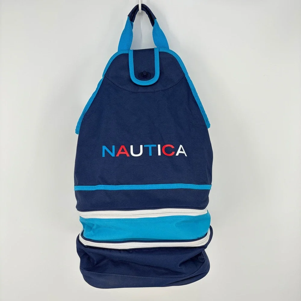 Nautica Sling Backpack Insulated Cooler Compartment Navy Blue Collapsible 20x12